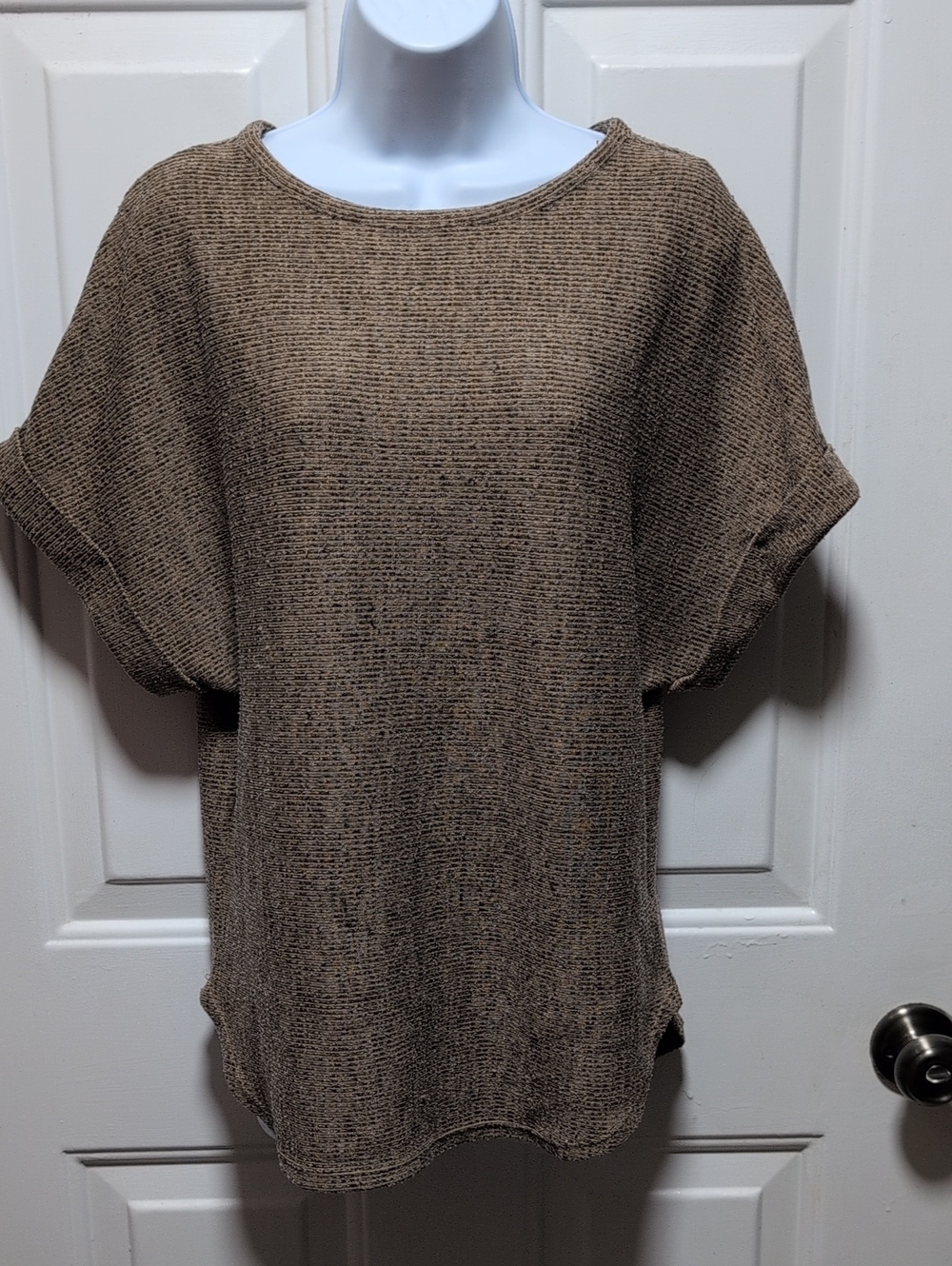 Max Studio Short-Sleeve Crewneck Knit Sweater - Taupe Brown
